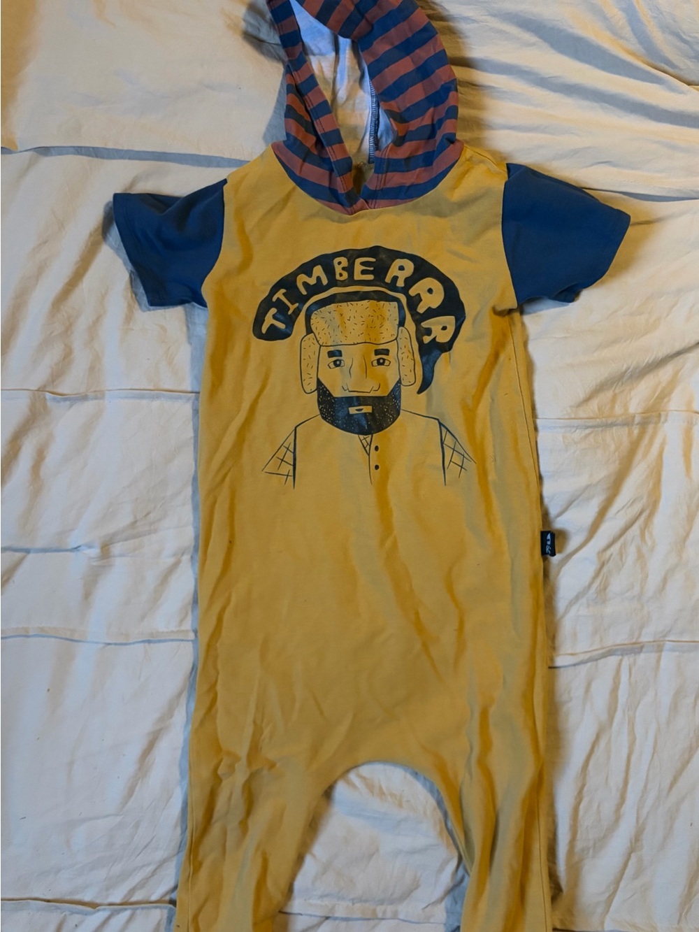 Timberr Yellow Hooded One-Piece Bodysuit with Blue Sleeves